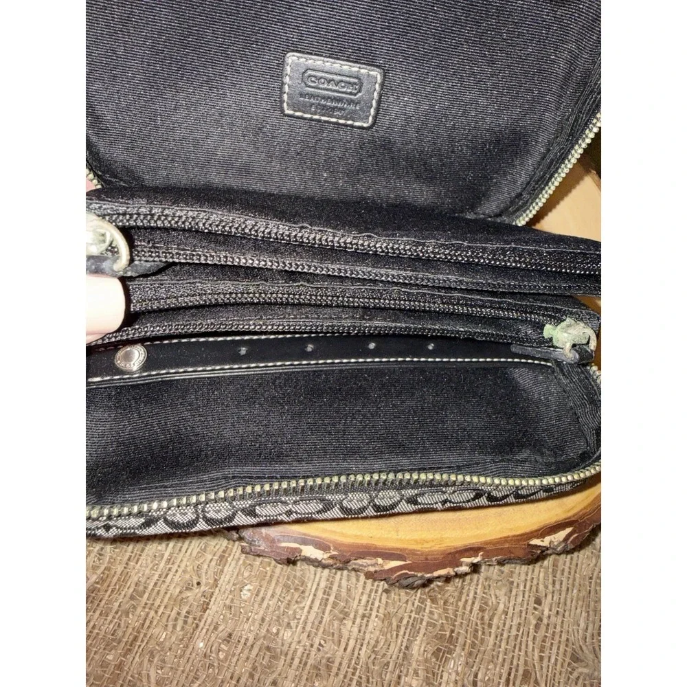 Vintage Coach Leather Canvas Mini C Logo Jewelry Zip Around Travel Case Black